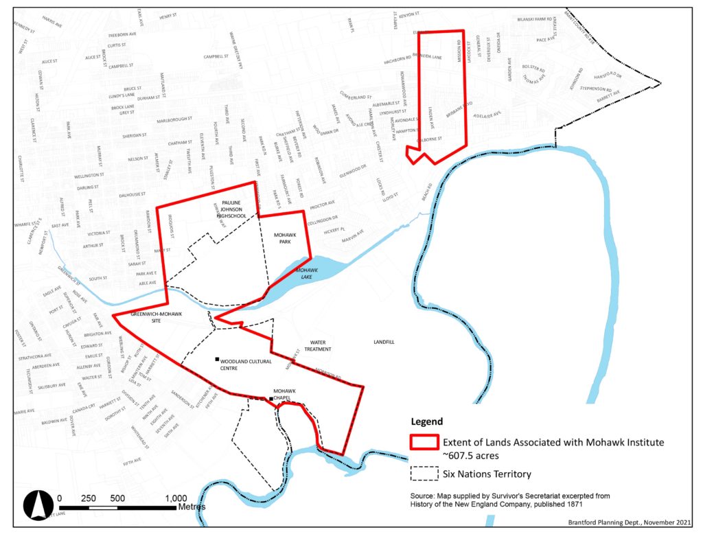 the Survivors Secretariat Search Map of 600 Acres provided by Brantford Planning Department