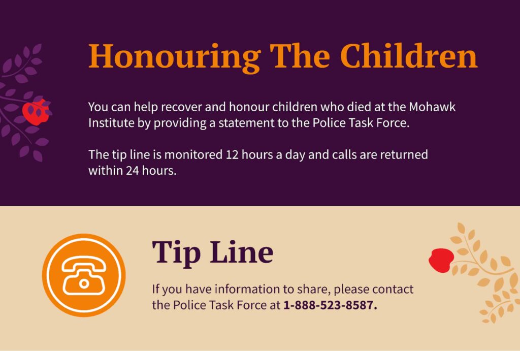 Survivors’ Secretariat banner asking Survivors and intergenerational Survivors to share their stories with the Police Task Force.